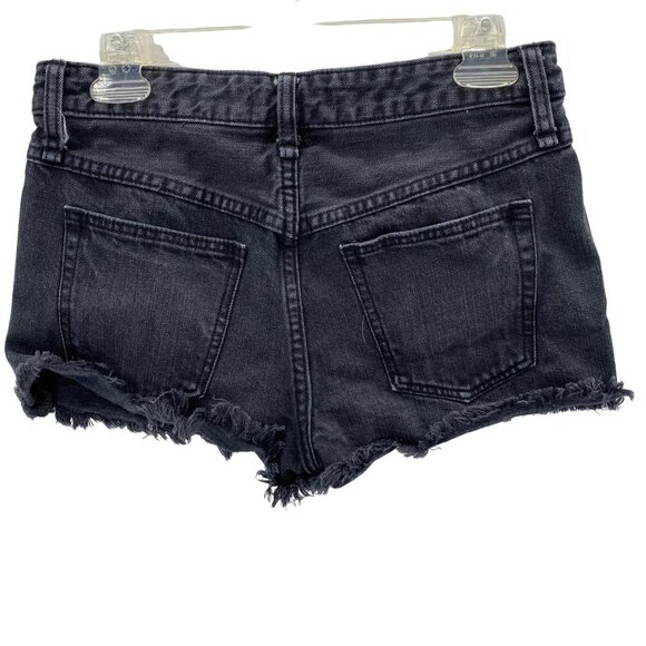 Free People Black Denim Raw Hem Button Fly Shorts Women's Size 26 - Picture 2 of 5